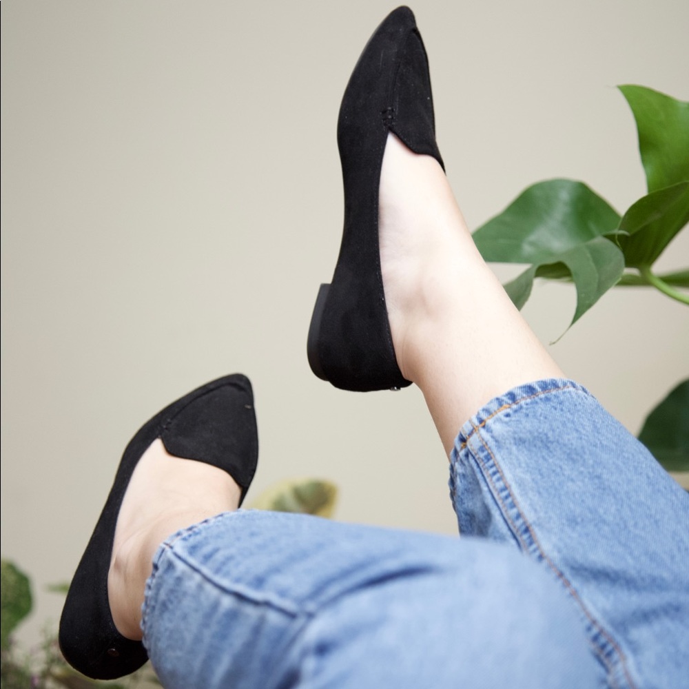 Black suede loafer flats